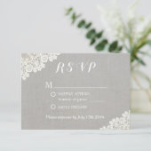 Vintage Spitze Eleganen Linen Rustikale Hochzeit R RSVP Karte (Stehend Vorderseite)