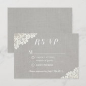 Vintage Spitze Eleganen Linen Rustikale Hochzeit R RSVP Karte (Vorne/Hinten)
