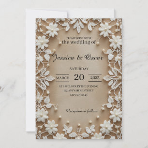 Vintage Spitze Elfenbein Stickerei Pearl Detail Ho Einladung