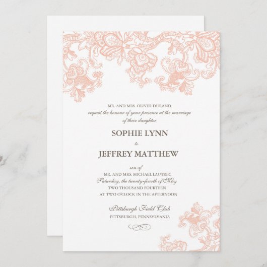 Vintage Spitze-Hochzeits-Einladung Einladung (Vorne/Hinten)