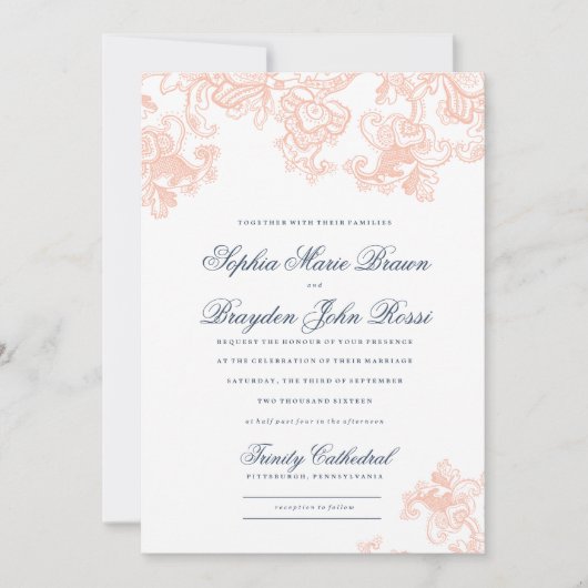 Vintage Spitze-Hochzeits-Einladung - Einladung (Vorderseite)