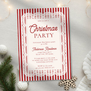 Vintage-Spitze Retro-Rot-Streifen Weihnachtsfeier Einladung