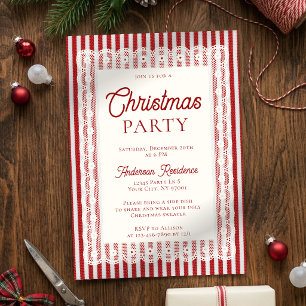 Vintage-Spitze Retro-Rot-Streifen Weihnachtsfeier Einladung