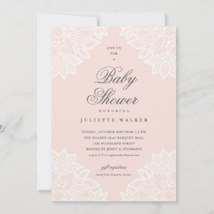Vintage-Spitze rosafarbene Babyparty-Einladung Ankündigung