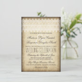 Vintage Spitze-rustikale Einladung (Stehend Vorderseite)