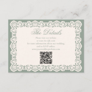 Vintage-Spitze-Sagegrün-Hochzeits-Website-QR-Code Begleitkarte