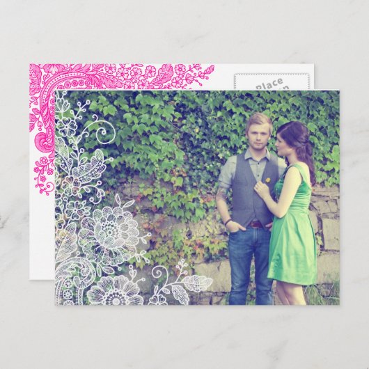 Vintage Spitze - Save the Date Ankündigungspostkarte (Vorne/Hinten)