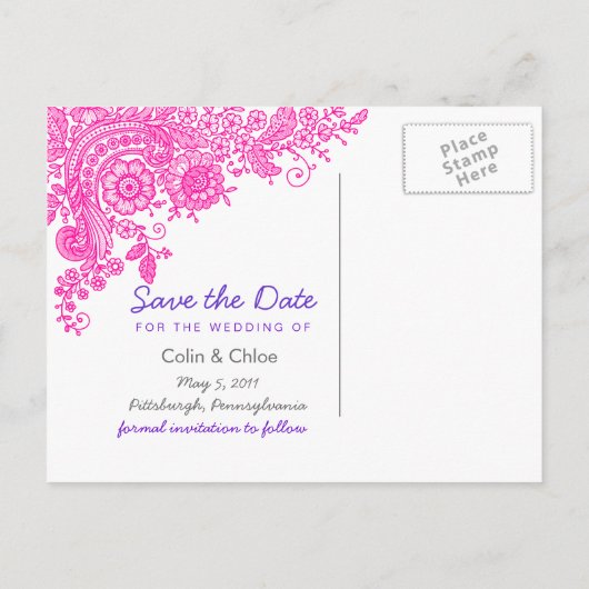 Vintage Spitze - Save the Date Ankündigungspostkarte (Rückseite)