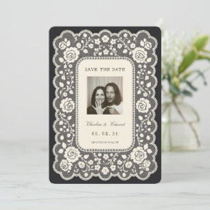 Vintage-Spitze Schwarz Save-the-Date Einladung