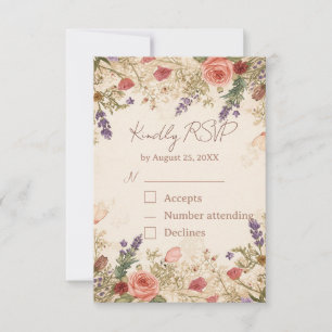 Vintage Spitze und gepresste botanische RSVP Karte