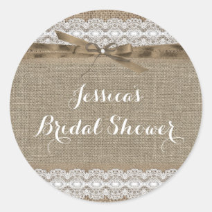 Vintage-Spitze- und Jute-Hochzeitsdusche-Aufkleber Runder Aufkleber