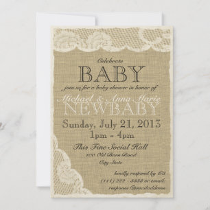 Vintage-Spitze- und Schleifen-Baby-Party Einladung