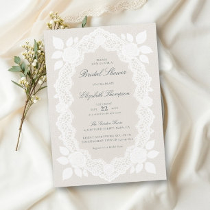 Vintage-Spitze Weiße Rosen Elegante Brautparty Einladung