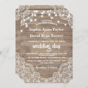 Vintage Spitzen Alte Barn String Lichter Hochzeit Einladung
