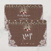 Vintage Spitzen-Burlap-String-Lights Hochzeit RSVP Karte (Vorne/Hinten)