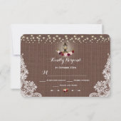 Vintage Spitzen-Burlap-String-Lights Hochzeit RSVP Karte (Rückseite)