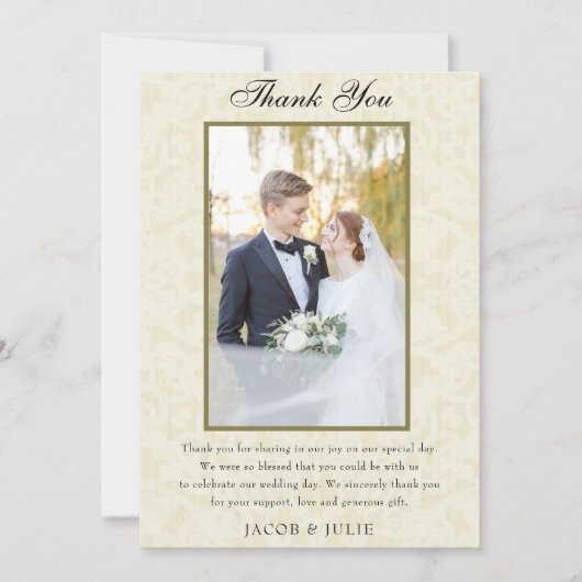 Vintage Spitzen Elegantes Foto Hochzeit Dankeskarte (Vorderseite)