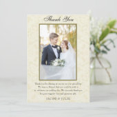 Vintage Spitzen Elegantes Foto Hochzeit Dankeskarte (Stehend Vorderseite)