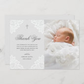 Vintage Spitzen-Graue Taufe Vielen Dank Mitteilungskarte (Vorne/Hinten)