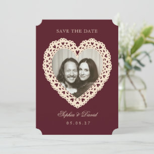 Vintage-Spitzen-Herz-Foto-Hochzeit-Einladungskarte Save The Date