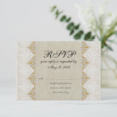 Vintage Spitzen-Linen Rustic Wedding RSVP (Stehend Vorderseite)