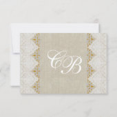 Vintage Spitzen-Linen Rustic Wedding RSVP Karte (Rückseite)