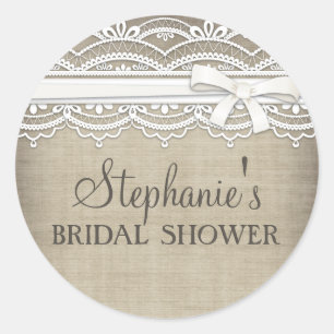 Vintage Spitzen & Linen Rustikale Elegance Brautpa Runder Aufkleber