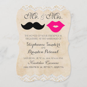 Vintage Spitzen-Lippen und Stache Einladungen