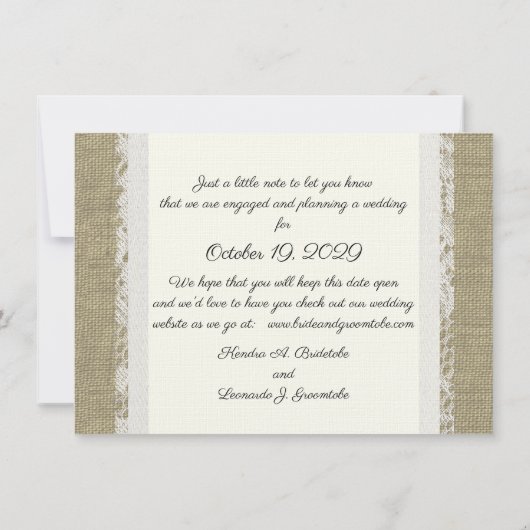 Vintage Spitzen Romantik Save the Date (Rückseite)