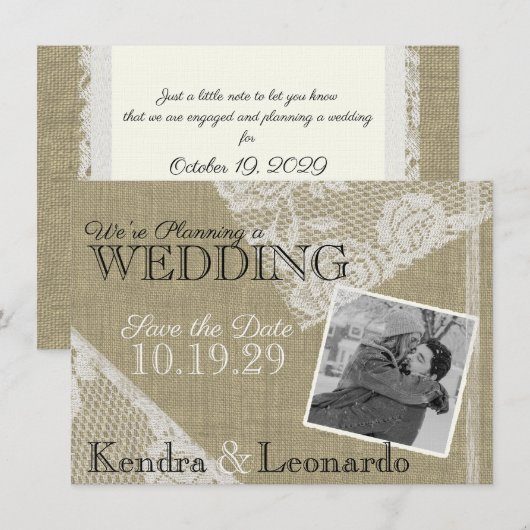 Vintage Spitzen Romantik Save the Date (Vorne/Hinten)