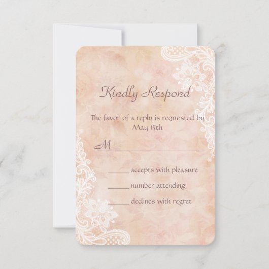 Vintage Spitzen-Rose Alte Papier Hochzeit RSVP Ein (Vorderseite)