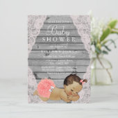Vintage Spitzen Rustic Girl Babydusche einladen Einladung (Stehend Vorderseite)