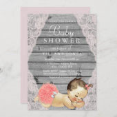 Vintage Spitzen Rustic Wood Girl Kinderdusche lade Einladung (Vorne/Hinten)