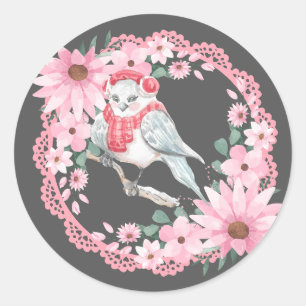 Vintage Spitzen Santa Birds Runder Aufkleber
