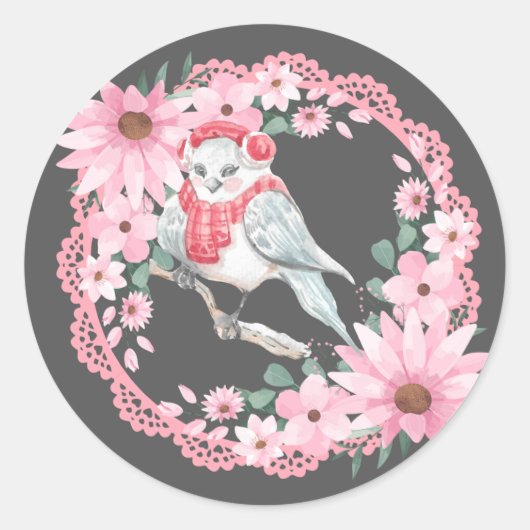 Vintage Spitzen Santa Birds Runder Aufkleber (Vorderseite)