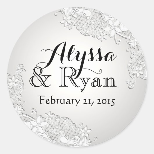 Vintage Spitzen Silber Grau Runder Aufkleber (Vorderseite)