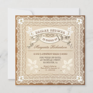 Vintage Spitzen-typografische Brautdusche Einladung