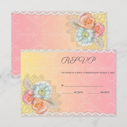 Vintage Spitzen und Blume RSVP Karte (Vorne/Hinten)