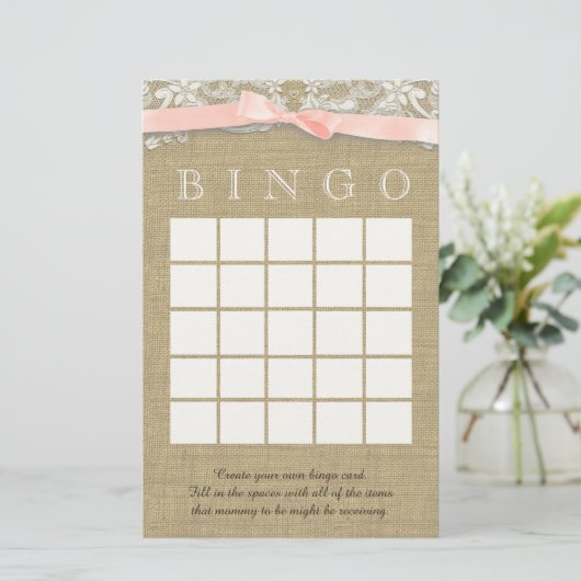 Vintage Spitzen- und Blush-Bow-Duschbingo (Stehend Vorderseite)