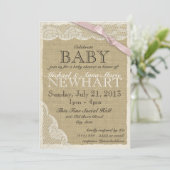 Vintage Spitzen- und Bow-Babydusche Rosa Einladung (Stehend Vorderseite)