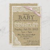 Vintage Spitzen- und Bow-Babydusche Rosa Einladung (Vorne/Hinten)