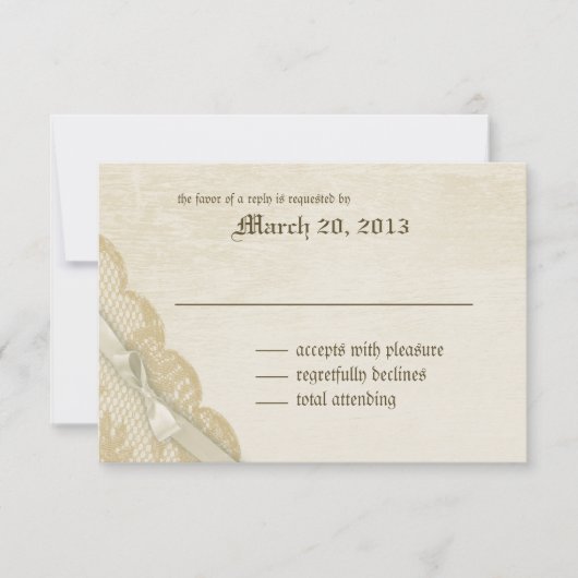 Vintage Spitzen- und Bugempfindlichkeit RSVP Karte (Vorderseite)