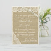 Vintage Spitzen und Burlap Einladung (Stehend Vorderseite)