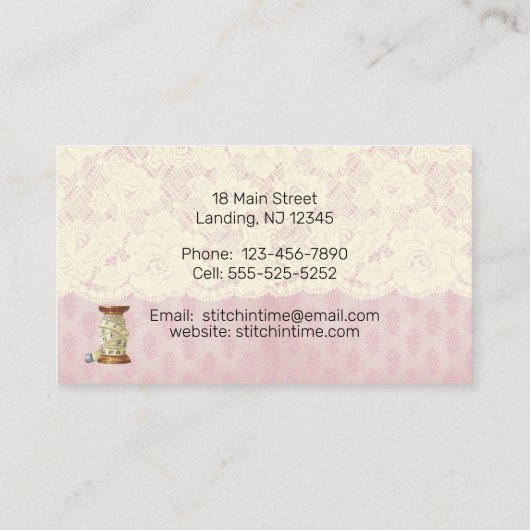 Vintage Spitzen- und Nähartikel Seamstress Visitenkarte (Rückseite)