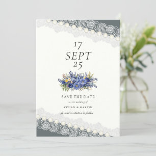 Vintage Spitzen und Perlen Save the Date Einladung