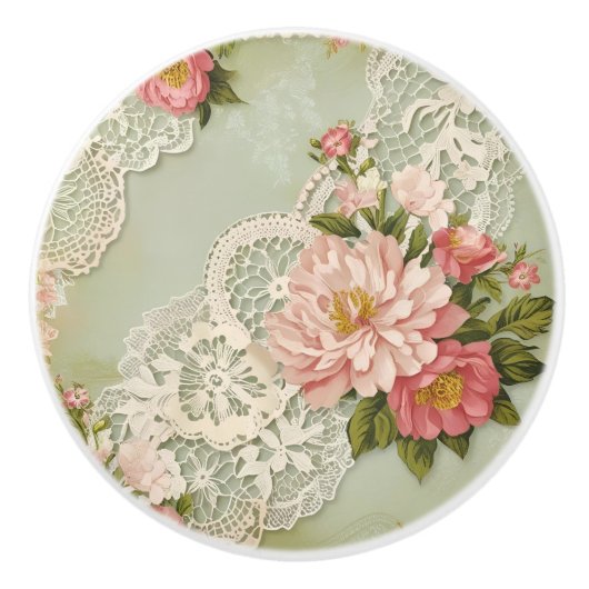 Vintage Spitzen und Rose Keramikknauf (Vorderseite)