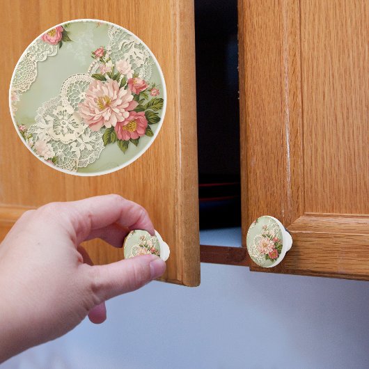 Vintage Spitzen und Rose Keramikknauf