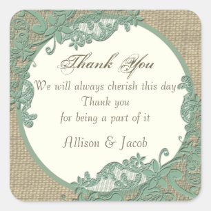 Vintage Spitzendesign-Seite grün Quadratischer Aufkleber