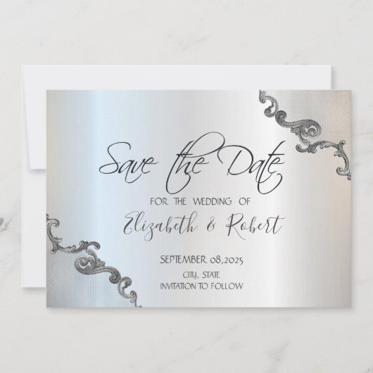 Vintage Spitzengrenzensilber-Hochzeit speichern da Save The Date (Vorderseite)