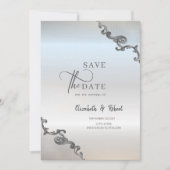 Vintage Spitzengrenzensilber-Hochzeit speichern da Save The Date (Vorderseite)